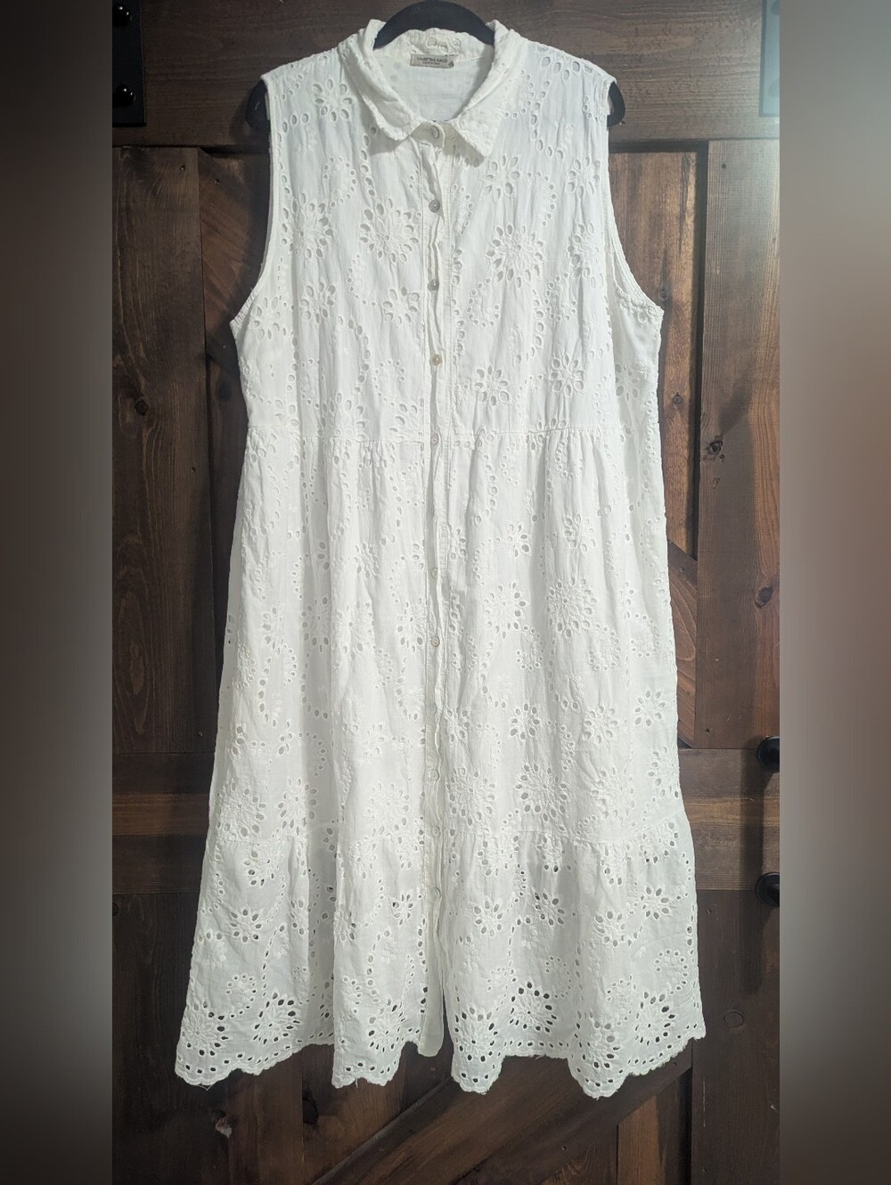 Valentina Naldi White 100% Cotton Eyelet Button Down Midi Dress Size 2X